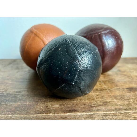 Vintage Leather Wrapped Decorative Spheres, Set of 3 - Picture 2 of 9